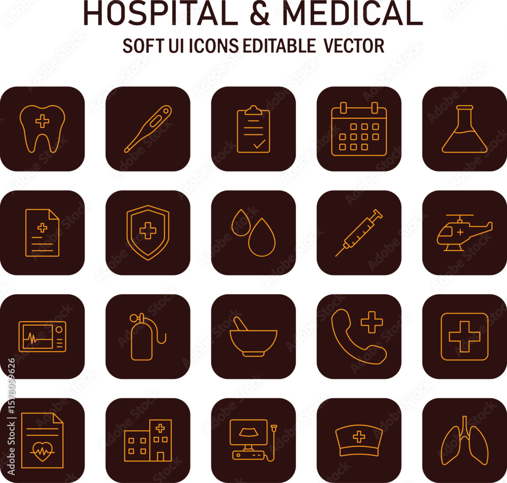 Poster comprehensive medical and healthcare vector icon set: soft ui design for web and application interfa