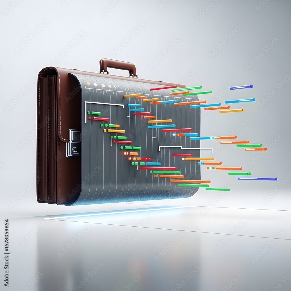 Poster Briefcase With Data Streams Concept Against White Gradient Background