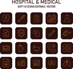 Comprehensive Medical and Healthcare Vector Icon Set: Soft UI Design for Web and Application Interfaces ready for your