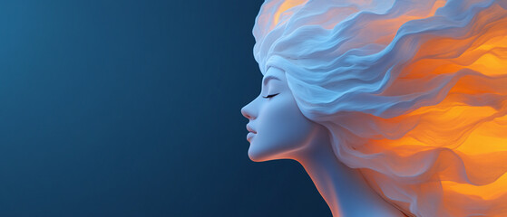 Artistic profile of a woman with flowing hair against a gradient background.
