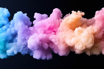 Colorful abstract smoke wisps in shades of blue, pink, and orange.