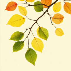 Autumn Transition Vivid Yellow Green Leaves Branch. AI Generated