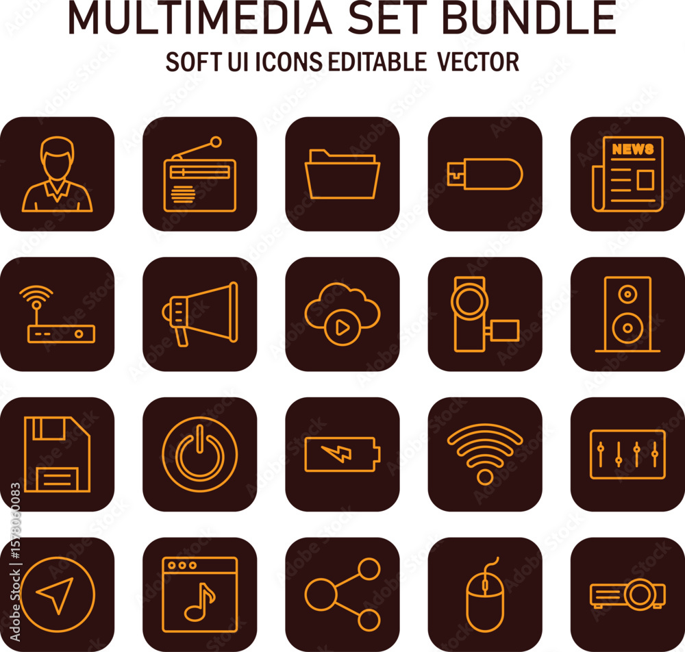 Poster comprehensive collection of multimedia interface icons for diverse digital platforms and application