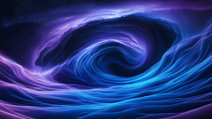 Swirling abstract wave with neon blue and purple tones.