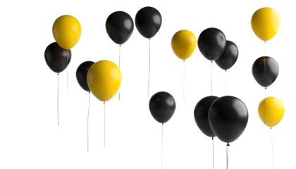 Black and yellow balloons transparent PNG, isolated background, balloon, festive, celebration, party, birthday