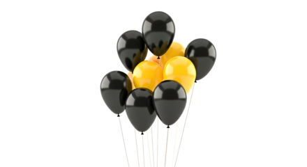 Black and yellow balloons transparent PNG, isolated background, balloon, festive, celebration, party, birthday