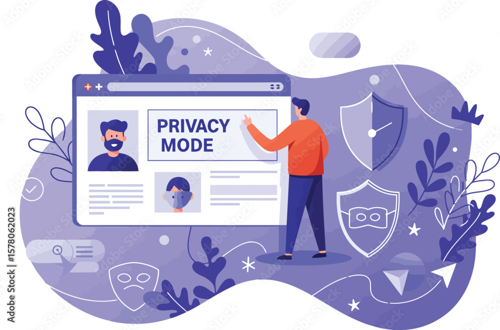 Aufkleber privacy mode concept illustration showing user profile and security shield for data protection and o