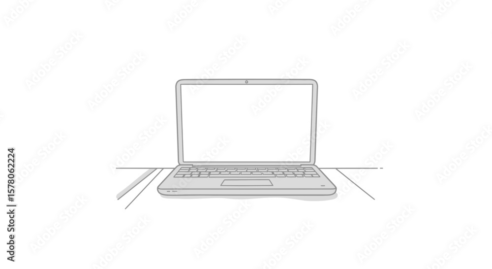 Poster front view of a laptop with a blank screen on a surface in grayscale