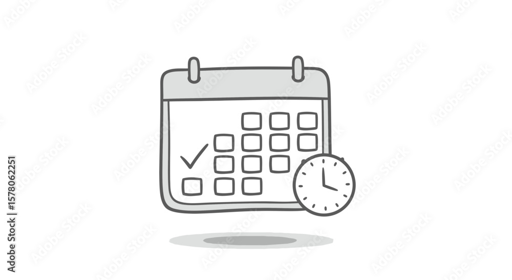 Poster simple hand drawn calendar icon with a clock showing time passing by