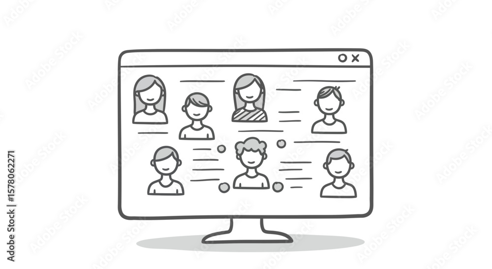 Fototapete computer screen displaying multiple user profiles in a sketch style view