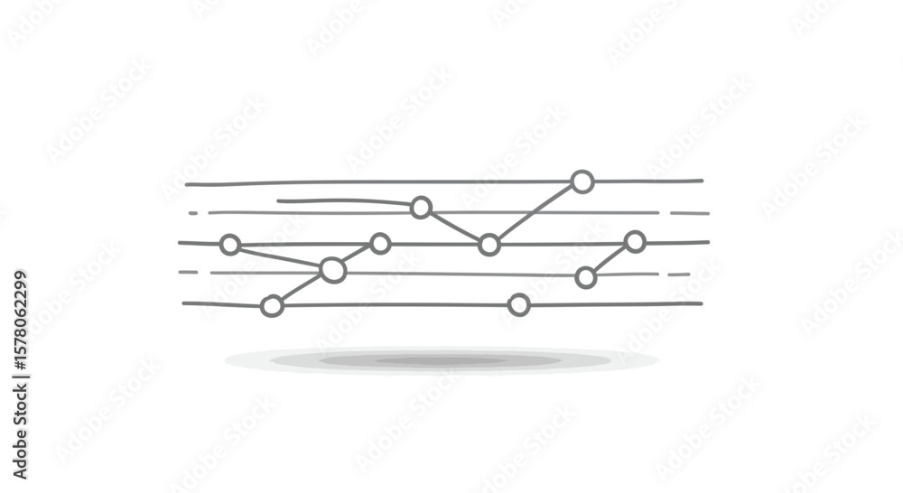 Poster hand drawn line graph with circular nodes on horizontal gray lines