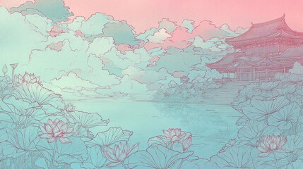 Pastel Asian landscape