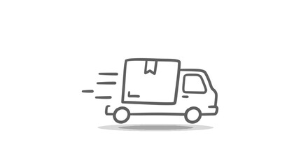Simple line drawing of a delivery truck with motion lines indicating speed
