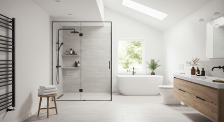 Modern Bathroom Interior with Minimalist Design, Natural Light and Elegant Fixtures for Contemporary Home Decor