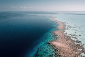stunning aerial shot vibrant underwater world of coral reefs and serene surface of ocean