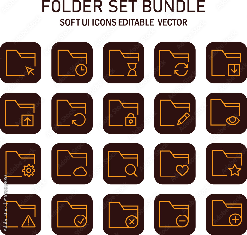 Poster elegant folder icon collection showcasing diverse functionalities and editable vector design element