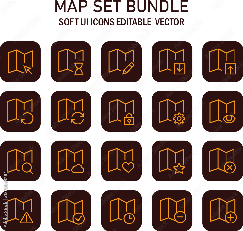 Poster elegant geographic positioning system vector icon collection offering various navigation aids for mo