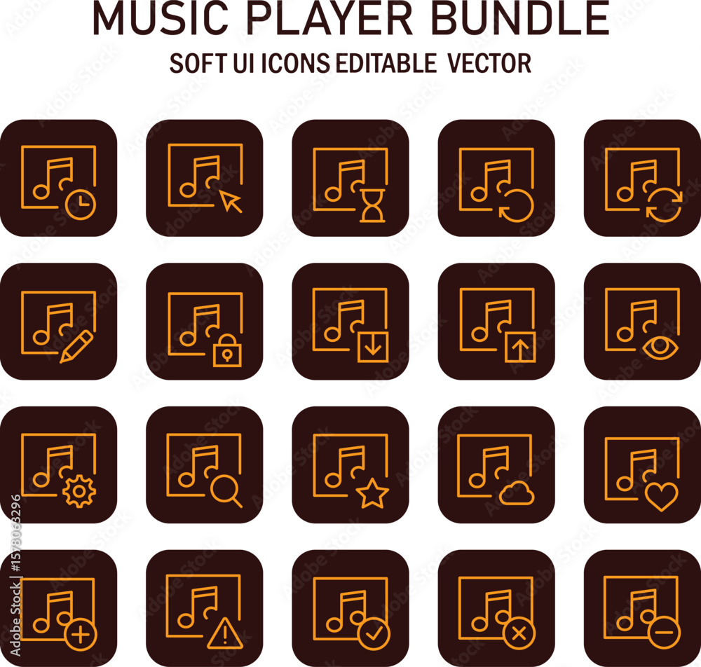 Poster musical interfaces and symbols compilation featuring adjustable vector designs and sleek user interf