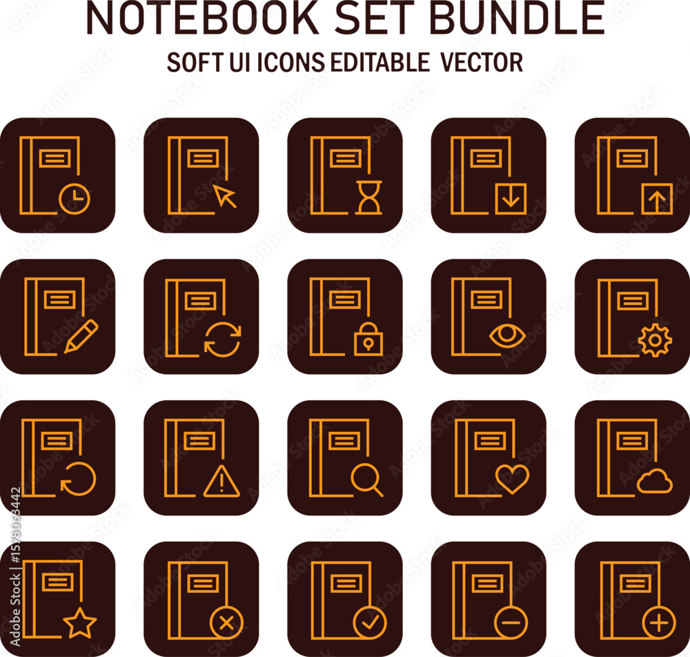 Poster collection of visually appealing notebook icons for web applications and user interface design featu