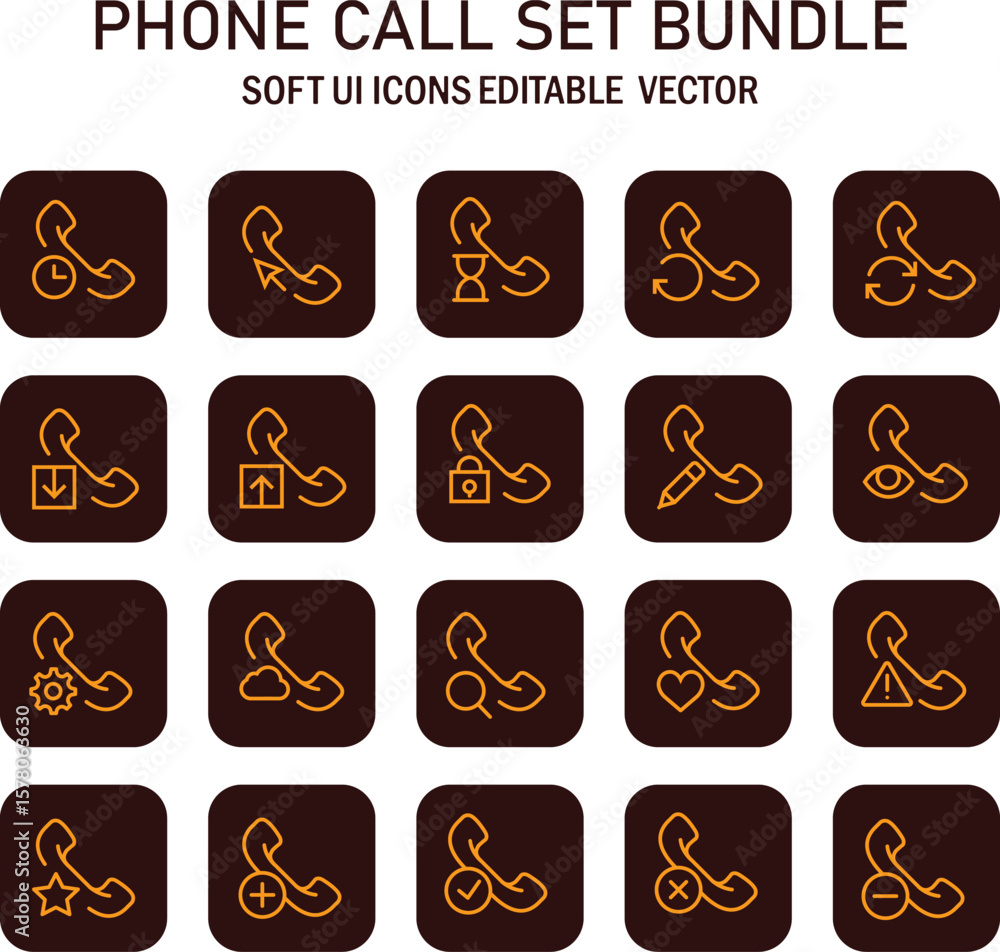 Poster diverse phone call icons set showcasing various scenarios for mobile communication concepts in a mod