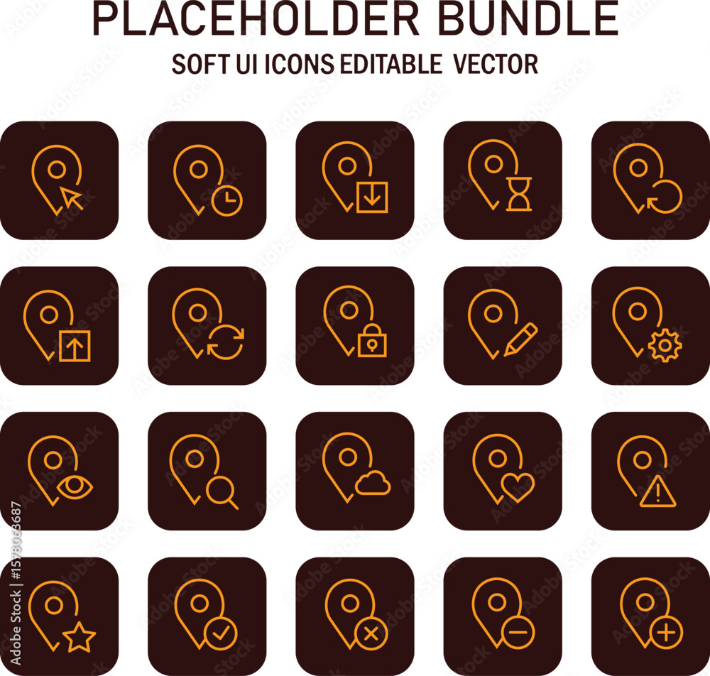 Poster diverse location pin marker icon set symbolizing navigation and positioning options visualized throu