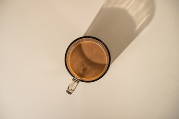 Flat lay of a cup of coffee