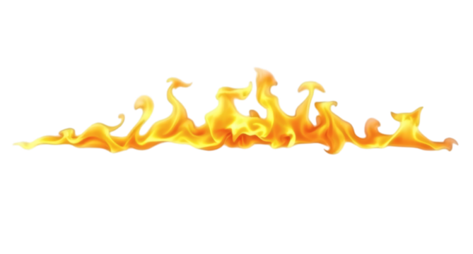 Fiery orange and yellow flames burning on a transparent background, a hot fire symbol