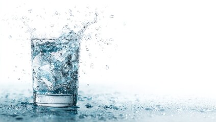 Water splashing from a glass of ice water