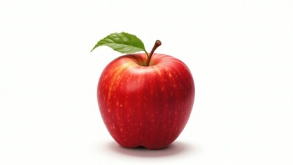 Realistic Red Apple with Smooth Shiny Skin and Green Leaf – High-Detail Fruit Illustration Isolated on White Background, Perfect for Food, Nutrition, and Health Concepts