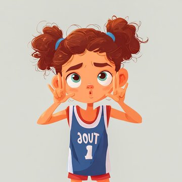 child girl signaling timeout gesture sports theme expressive eyes clean visual