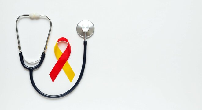 Yellow and Red Ribbon with Stethoscope for World Hepatitis Day