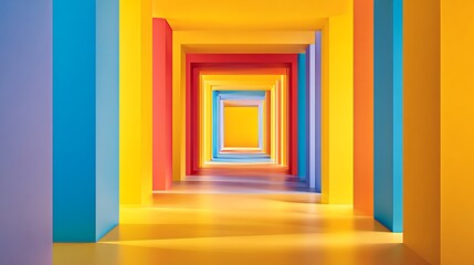 Colorful Corridor with Pillars