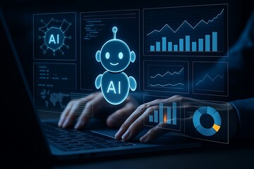 Person typing on laptop with ai interface artificial