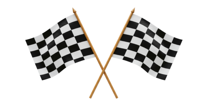 Checkered Racing Flags Black and White Crossed on Transparent Background