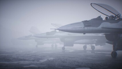 Military american base. American fighter jet. 3d rendering.