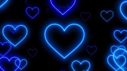 Neon blue hearts on black background - Powered by Adobe