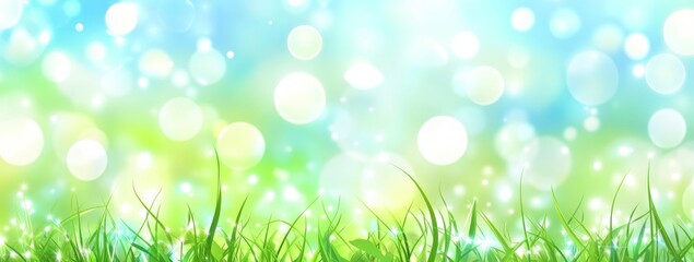 Obraz premium Vibrant Green Grass with Bright Bokeh Background
