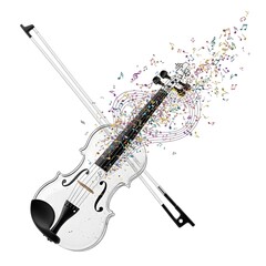 Obraz premium White Violin Illustration With Scattered Colorful Musical Notes on Transparent Background