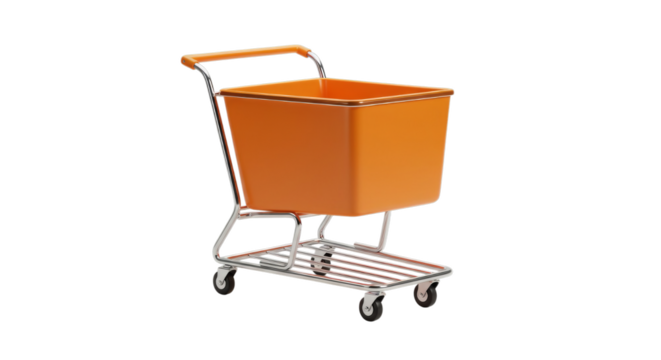 Vibrant Orange Shopping Cart on Transparent Background Still Life