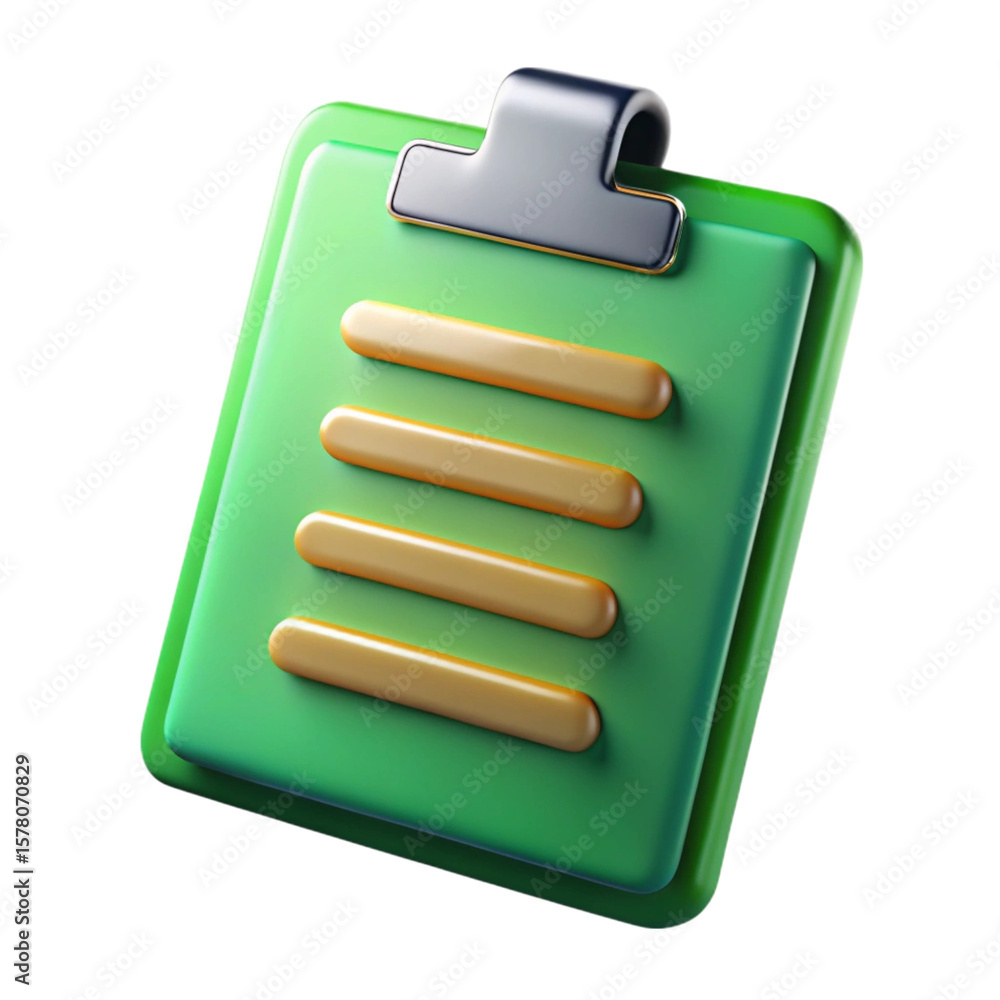 Fototapete 3d rendered illustration of a green clipboard with shiny metallic clip for tasks and notes