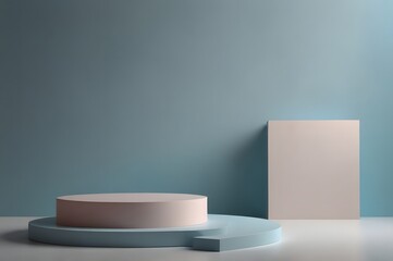 Empty podium in elegant on white and pastel blue gradient background,ideal mockup for product display presentation showcase backdrop design