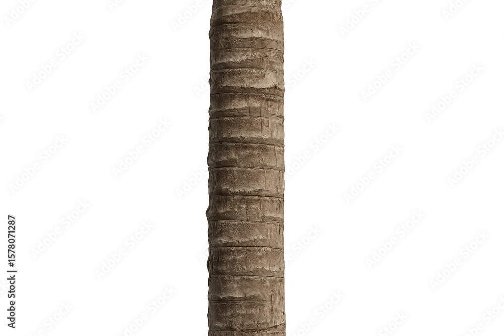 Poster close-up of a palm tree trunk with detailed bark texture, isolated on a transparent background, idea