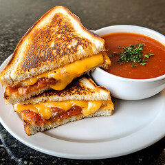 A Gooey Grilled Cheese Sandwich with Tomato Soup