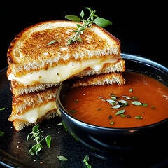 A Gooey Grilled Cheese Sandwich with Tomato Soup