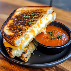 A Gooey Grilled Cheese Sandwich with Tomato Soup