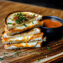 A Gooey Grilled Cheese Sandwich with Tomato Soup