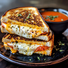 A Gooey Grilled Cheese Sandwich with Tomato Soup