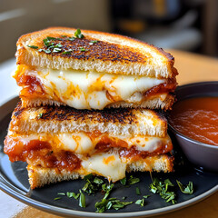 A Gooey Grilled Cheese Sandwich with Tomato Soup