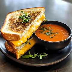 A Gooey Grilled Cheese Sandwich with Tomato Soup