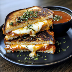 A Gooey Grilled Cheese Sandwich with Tomato Soup